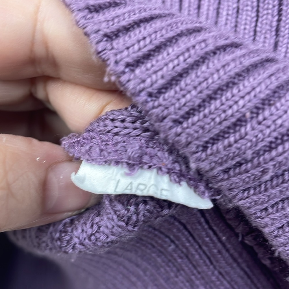 Byline Byer California purple cable knit short sleeve cowl neck sweater L - Picture 4 of 6